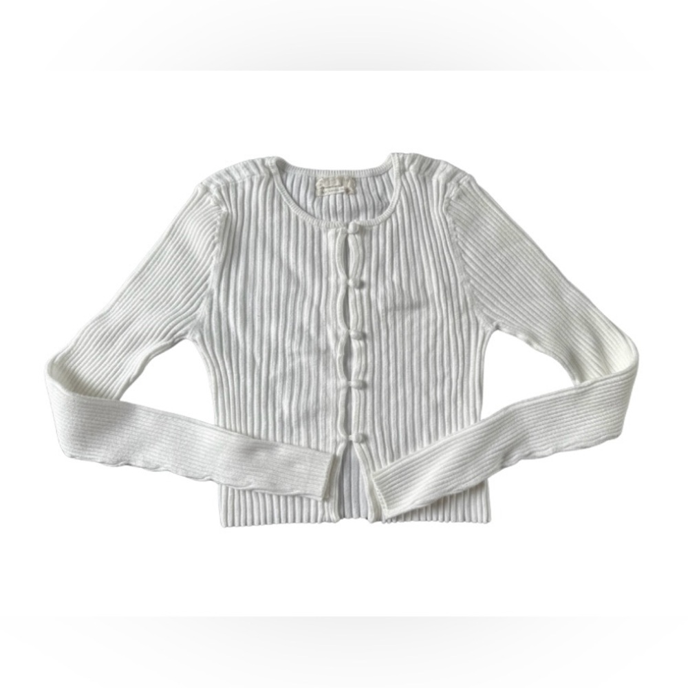 Urban Outfitters White Ribbed Knit Button Front Cardigan